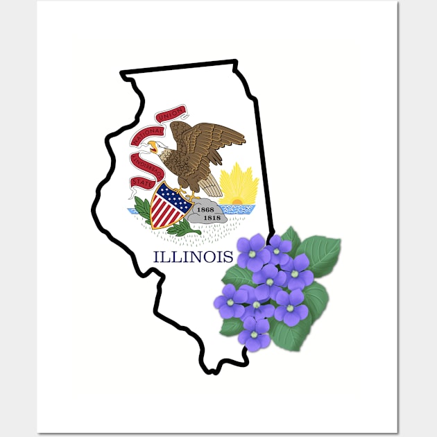 State of Illinois Flag with State Flower Common Blue Violet Wall Art by Gsallicat